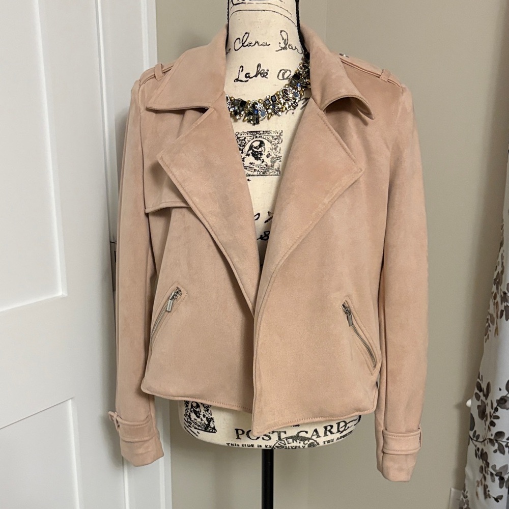 Chic dusty pink  Women's faux suede moto Jacket